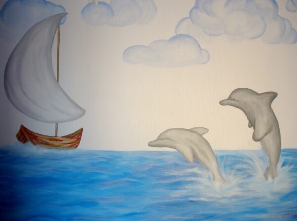  Kids wall art mural The Boat & the Dolphins PT007