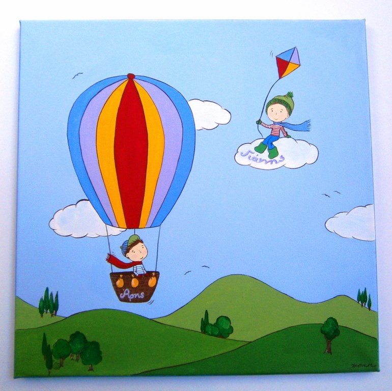 Original wall art canvas for Siblings with balloons DPP088