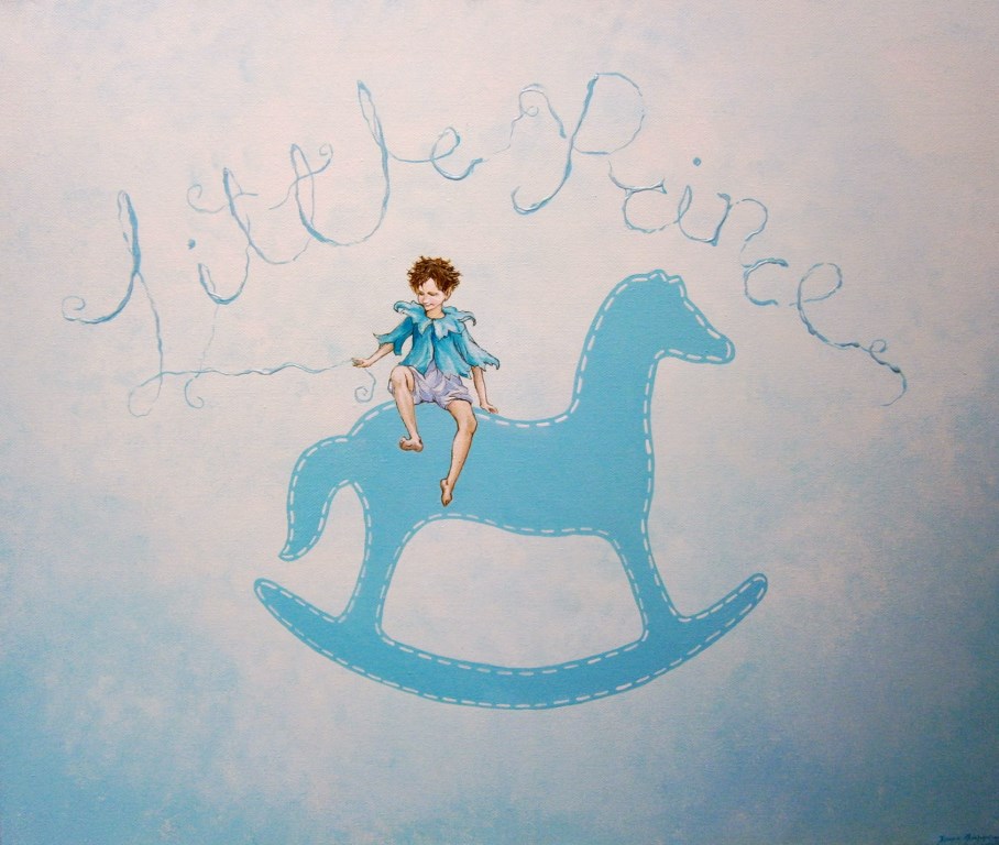 Personalized nursery wall art painting Little boy & Carousel DPP067