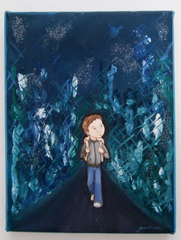 Original wall art painting Boy in the forest DPP054