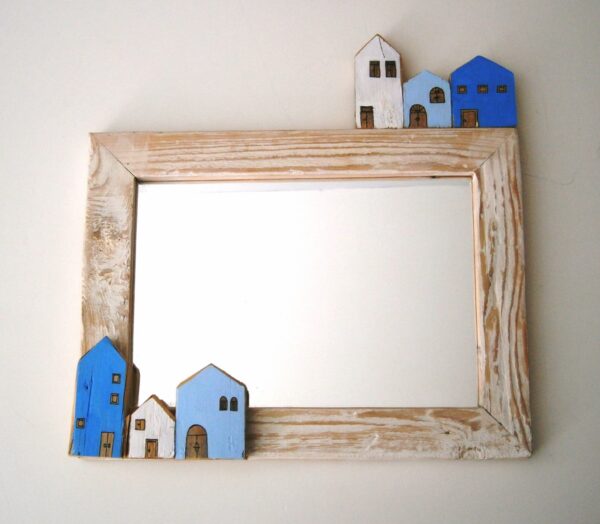 Kids wooden mirror Happiness in blue DE027
