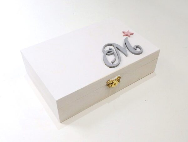 Baptism charm box with Wooden Monogram VL003-21