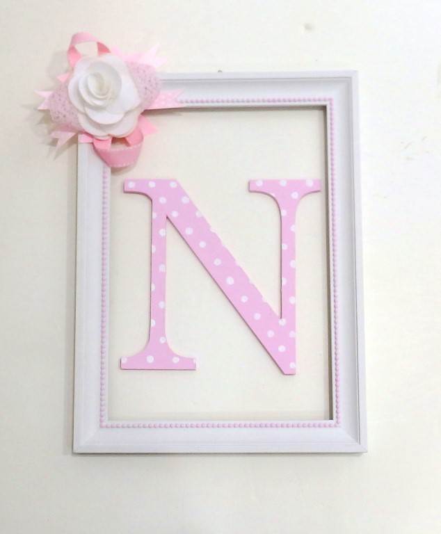 Wooden initial on frame personalized nursery decoration ZG048