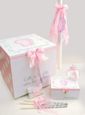 Baptism set with Butterflies in Pink & Gray VS078