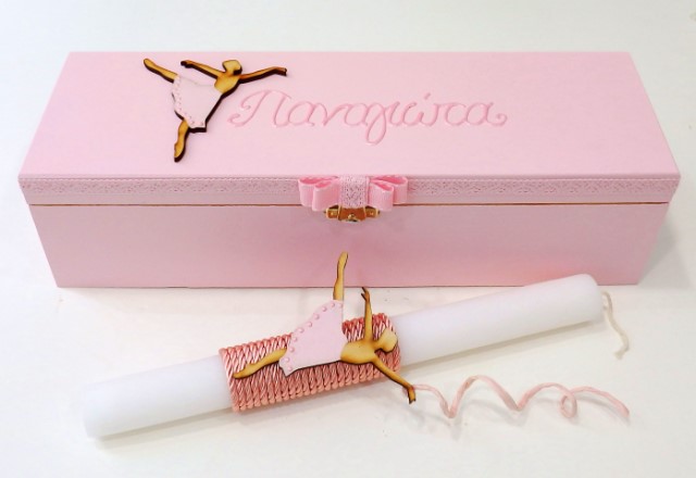 Baby’s Easter candle in a wooden box Ballerina PLN005