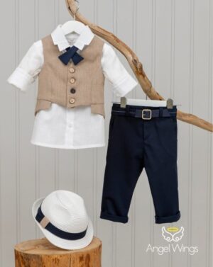 Baptism clothes for baby boys  Edward 164 Beige and Nany blue