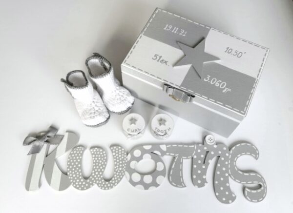 Personalized Newborn gift set Little star white and grey NBG099