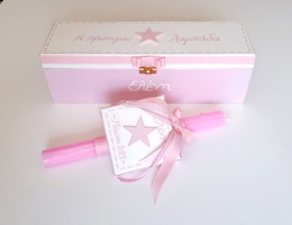 Easter Candle in Wooden Box for Girls Pink PLN002