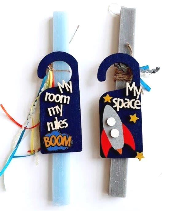 Easter candles for boys with personalized door sign PNL017