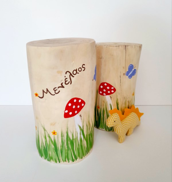 Hand painted Tree trunk stool Spring CF001