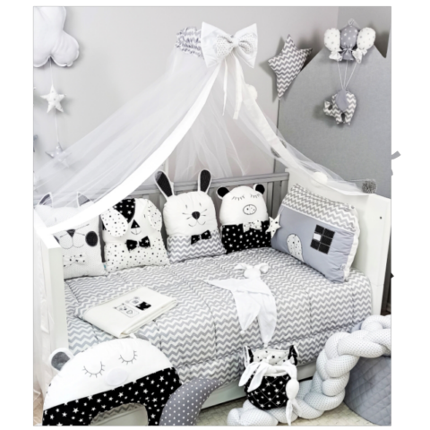 Nursery crib set sugar family white and black SVK003