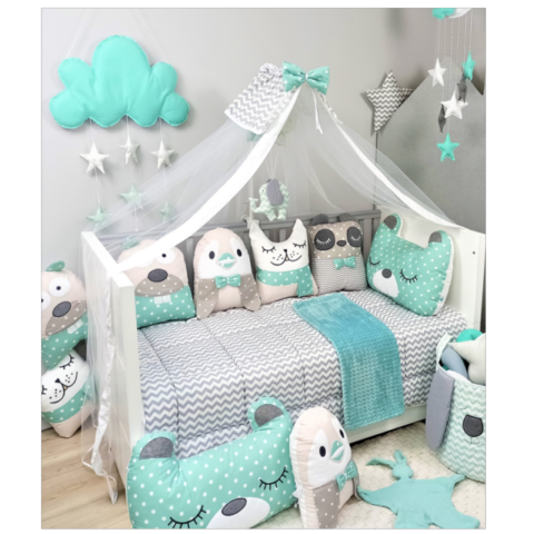 Nursery crib set tiny friends mint SVK010