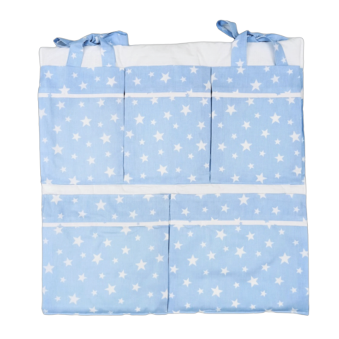 Hanging cotton organizer for nursery room stars baby blue TH004