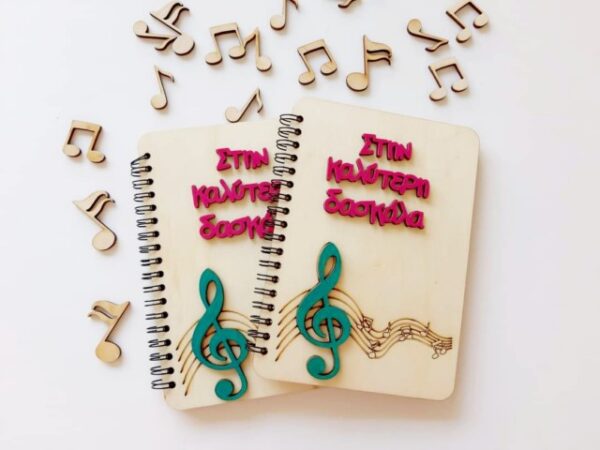 Gift for teachers wooden notebook music notes DD009