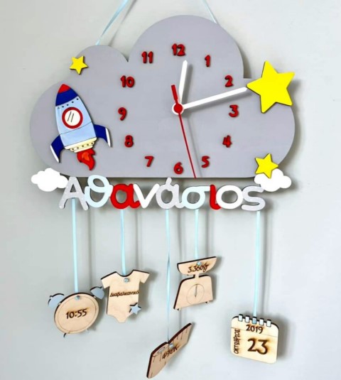 Personalized gift wall art for newborn babies cloud clock nbg132