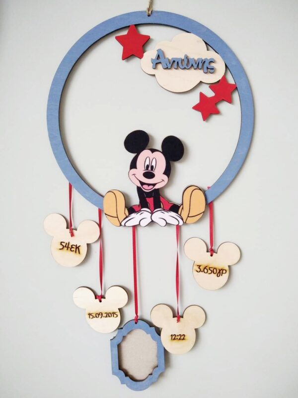 Personalized gift wall art for newborn babies Mickey blue red NBG138