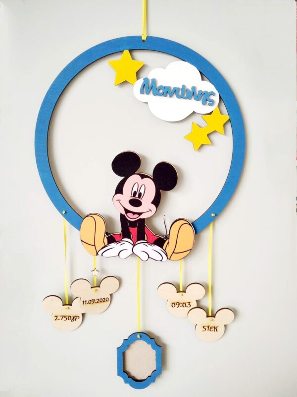 Personalized gift wall art for newborn babies Mickey blue yellow NBG137