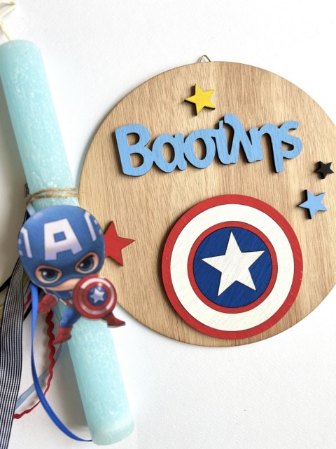 Kids Easter Candle with wooden decoration Captain America PNL085