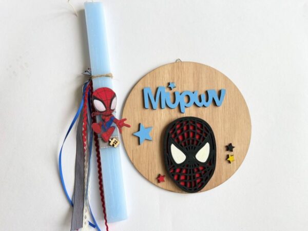 Kids Easter Candle with wooden decoration Spiderman PNL083